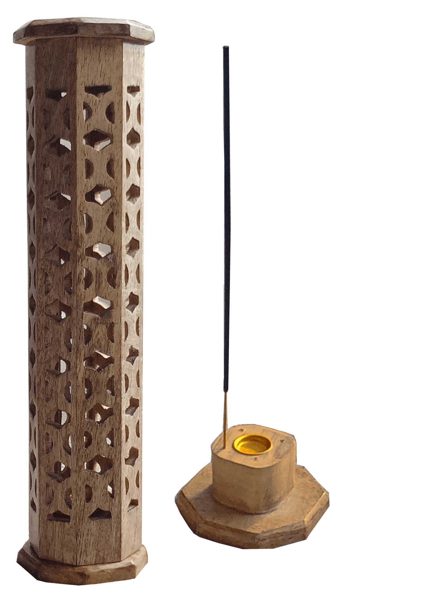 12-inch natural wooden style incense tower holder