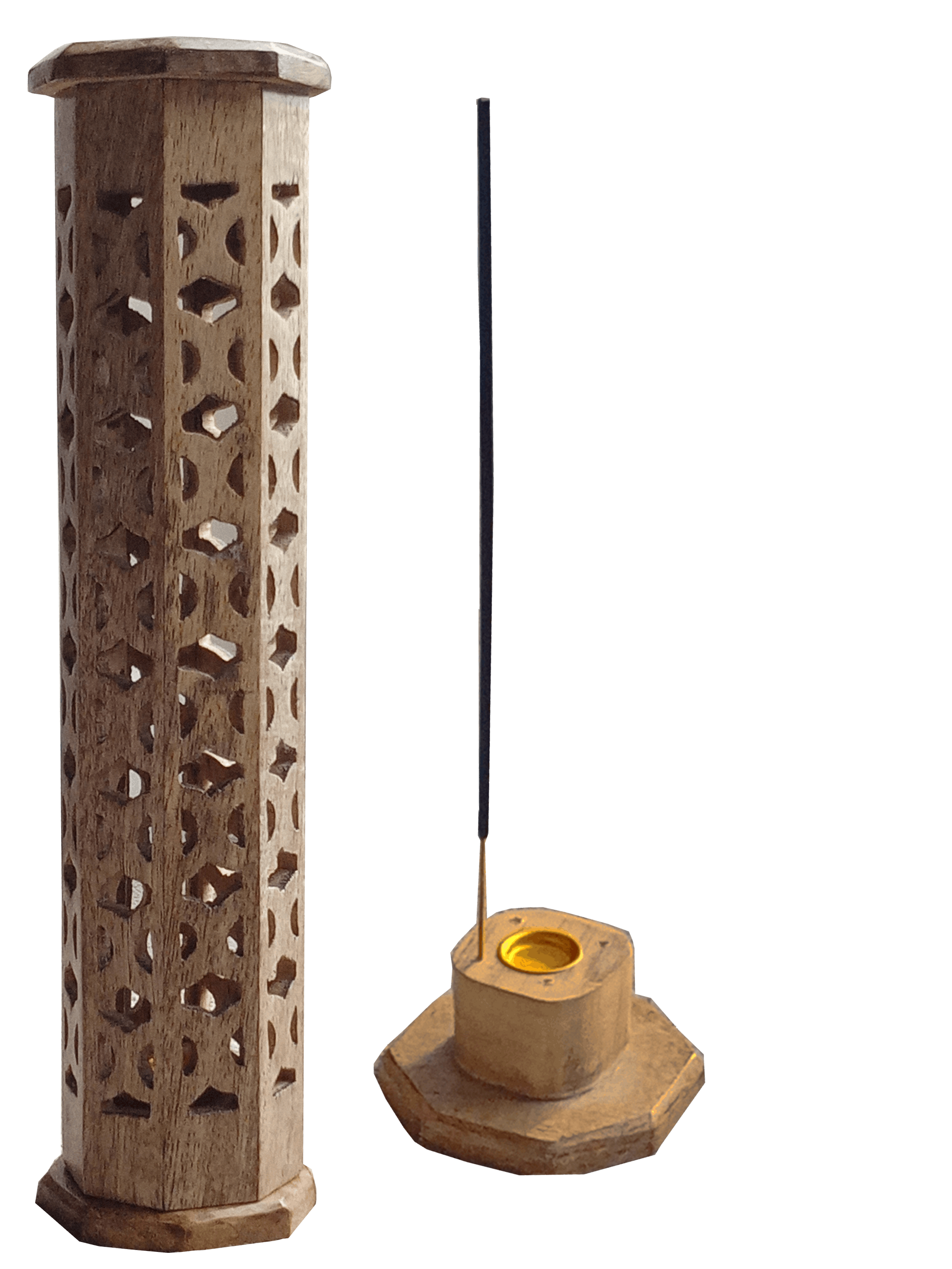 12-inch natural wooden style incense tower holder