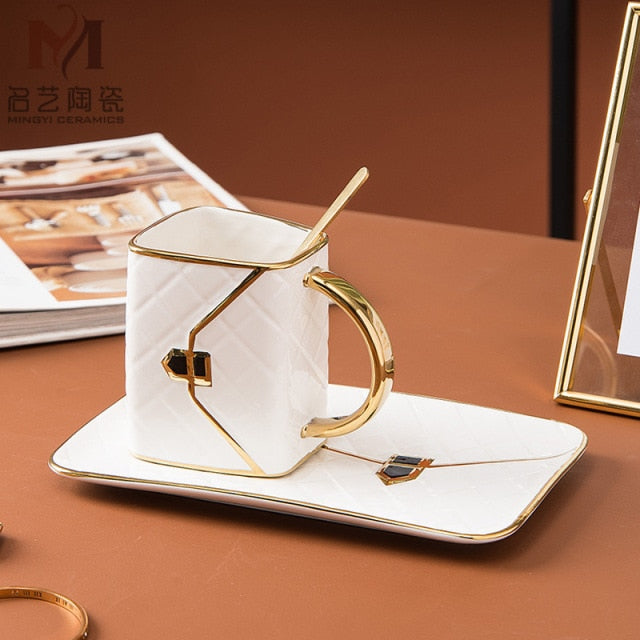 coffee cup set cream-gold