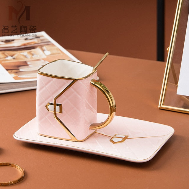 coffee cup set pink-gold