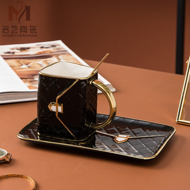 coffee cup set black-gold