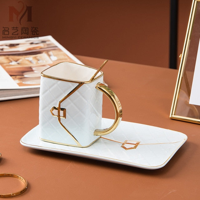 coffee cup set white-gold