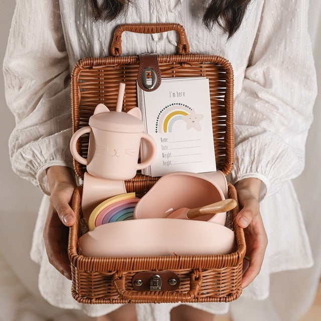 baby feeding tableware box set pink set